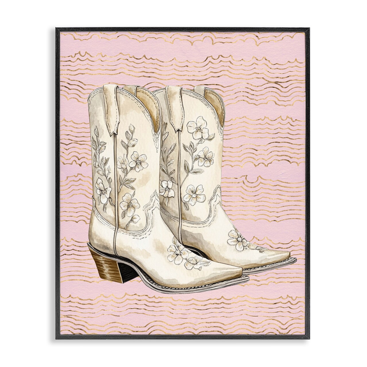 Stupell Industries Cowgirl Boots in White Framed Giclee Wall Art Design by Lettered and Lined